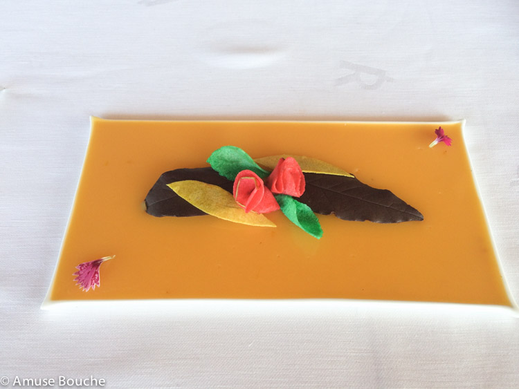 Orange “Tocino de Cielo” Sheet with Fruits Leaves la Akelarre