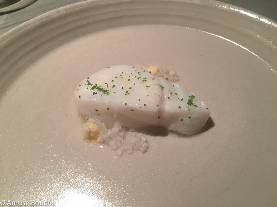 Cod steamed with spruce needles, fermented Jerusalem artichoke at Faviken