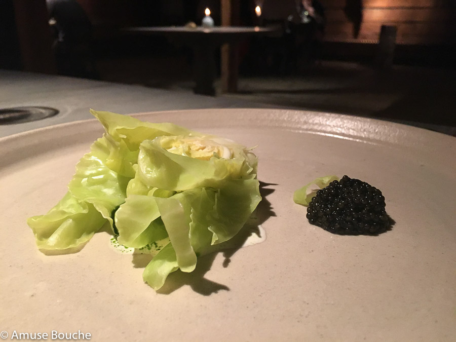 Steamed cabbage, cream and Finnish fish eggs la restaurant Faviken