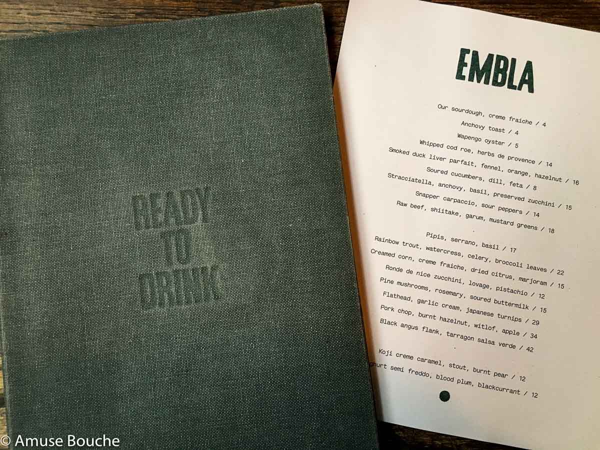 Embla menu Melbourne