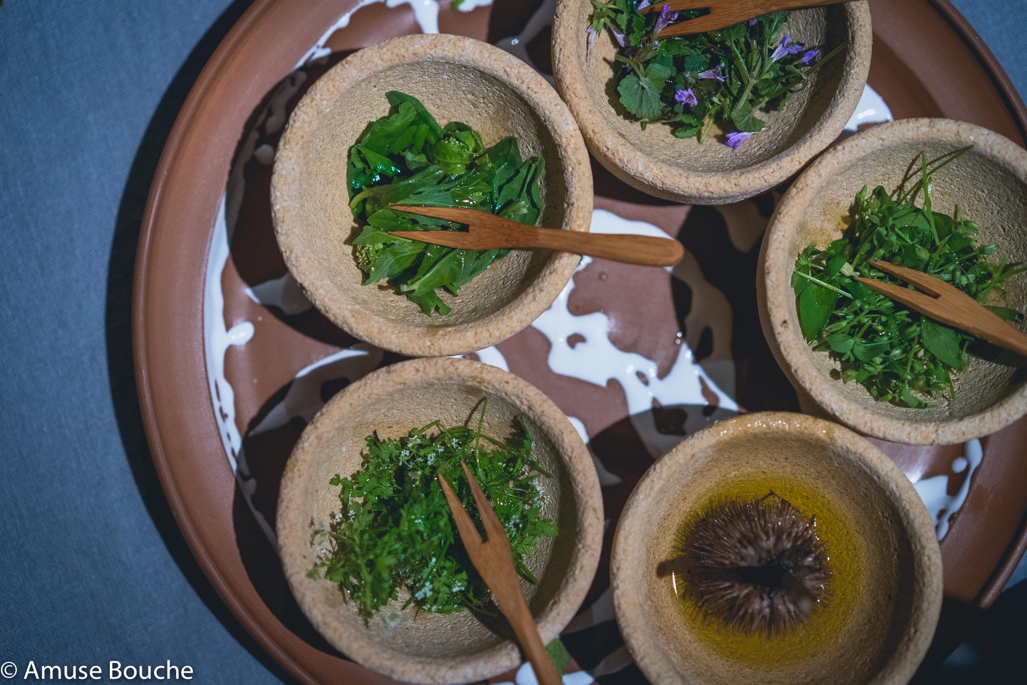 Taubenkobel Austria bread serving wild herbs